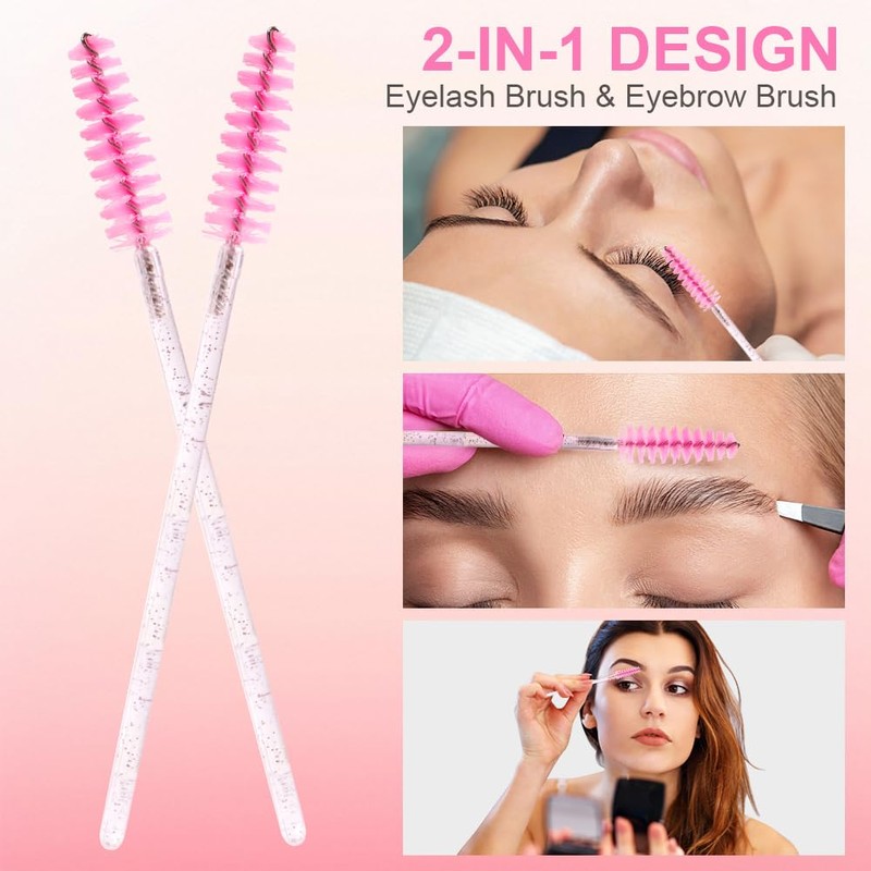 LOPHE Pink Eyelash Brushes, Disposable, Pack of 200 Crystal Eyelash