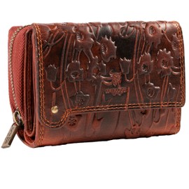 MATADOR Perth Women's Leather Purse Medium Size with Elegant Gift Packaging Elegant Leather Purse Women's Medium in Landscape Format RFID Purse Women's Leather Purse Medium Size, Brown flowers