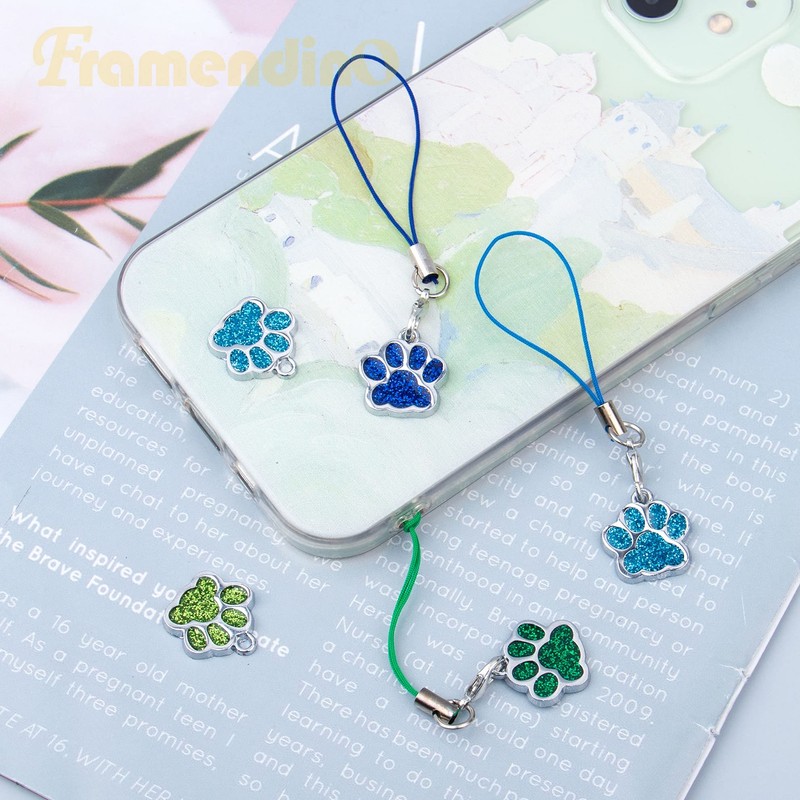 Framendino, 40 Pack Animal Glitter Dog Paw Print Charms Enamel