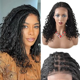 RESHE Short Box Braided Wigs For Black Women Lace Front Wigs Knotless Cornrow Braids Wigs With Baby Hair Twist Synthetic Light Weight Braiding Wig (#1B Black)