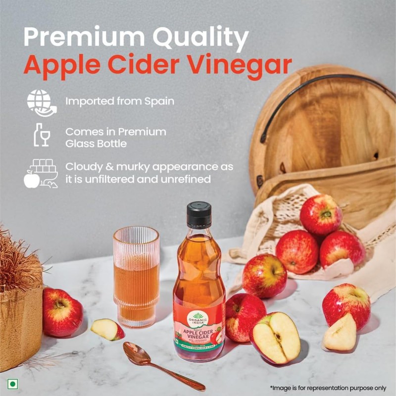 India-Organic's Apple Cider Vinegar with Mother, Raw and Unfiltered, Spanish