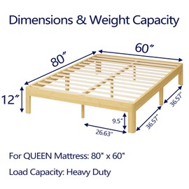 Hanidre 12 Inch High Bamboo Wood Heavy Duty Queen Bed Frame No Box Spring Needed, Platform Bed Frame Queen Size with Metal Slats Support, Easy to Install, Noise Free, Sturdy