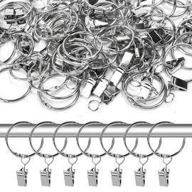 Zuxbolf 50 Stück Vorhangringe mit Clips Gardinenringe zum Öffnen Gardinen Klammern Silber Vorhang Clips mit Haken Vorhangklammern Metall Gardinenhaken Klemmhaken Curtain Rings für Vorhangstangen
