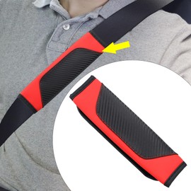 X AUTOHAUX 1pcs Car Seat Belt Cover Universal Carbon Fiber Leather Auto Seat Belt Covers Shoulder Protection Black Red