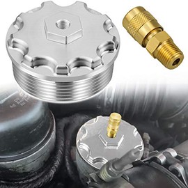 Kujunpao Fuel Filter Cap with Fuel Pressure Port Aluminum Compatible for Ford Powerstroke Diesel 6.0L F250 F350 F450 F550 F650 F750 2003-2007