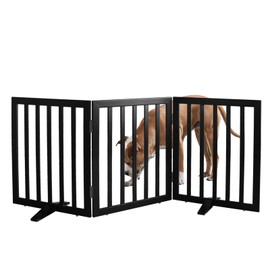 ZJSF Freestanding Indoor Dog Gate for House Foldable Wood Puppy Gate for Doorways Pet Gate for Stairs Extra Wide Pet Fence, Black, 24" Height 3 Panels
