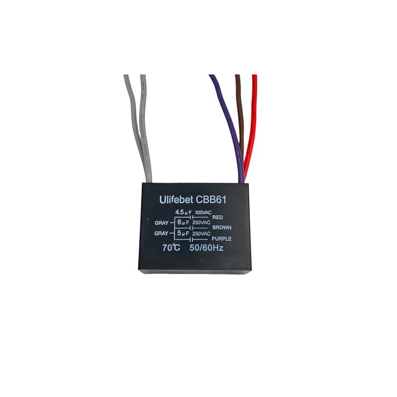 Capacitor triple CBB61 para ventilador con 5 cables a 250V