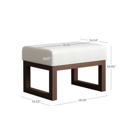 BELLEZE 19 Inch Wide Ottoman Foot Rest, Rectangle Foot Stools with Solid Wood Base and Linen Padded Seat, Stable Footstool for Living Room, Bedroom - White