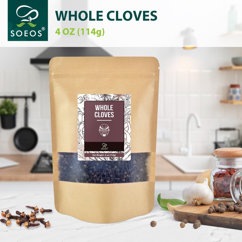 Soeos Whole Cloves 4 oz, Gluten Free, Non GMO, Kosher,
