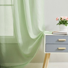 MYSTIC-HOME - Cortinas traslúcidas de gasa con bolsillo para barra de 132 x 114 cm (132 x 114 cm), color verde salvia, color verde salvia de 45 pulgadas (132 x 114 cm)
