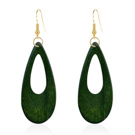KVANU Bohemian Retro Black Brown Natural Wooden African Teardrop Dangle Drop Earrings Lightweight Handmade Long Big Vintage Wood Geometric Earrings for Women (Style-1-Green)