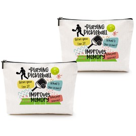 CQM 2pcs Pickleball Gifts Makeup Bag, Ball Player Cosmetic Bag Ball Lover with Zipper Pouch Accessories Pickleball Lover Gifts for Women Girls Fans Player Mom Friendship Travel Cosmetic Pouch