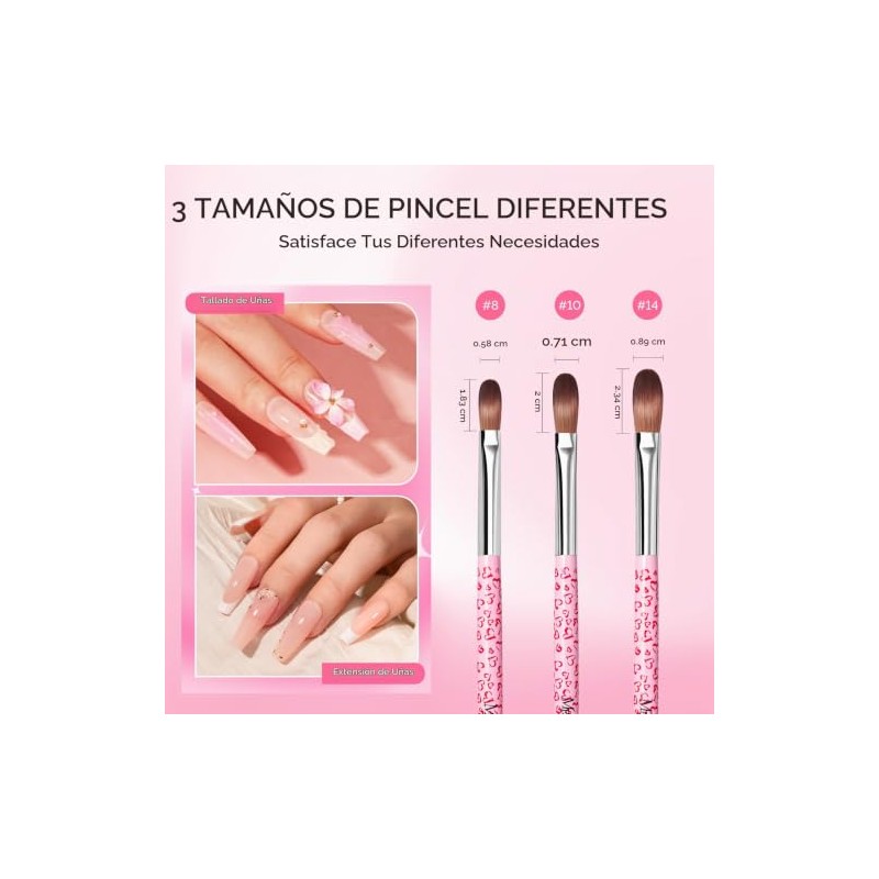 MelodySusie Juego de 3 Pinceles para Uñas Acrílicas (Tallas 8,