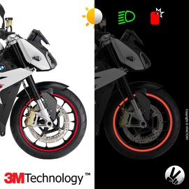 VFLUO - 2 x Kit Reflective Motorcycle Wheel Rim Stickers for 2 Wheels 3M™ Technology™ 360° Circle - High Side Visibility - Discreet and Design - Easy Installation