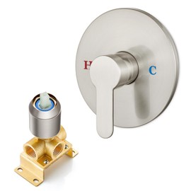 Heyalan Bathroom Shower Valve Mixer Single-Function Single Handle Trim Kit Wall Mount Brass Faucet Shower Rough-In Valve,Female Thread,Round,Brushed Nickel