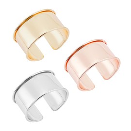 UNICRAFTALE 3 Pieces 3 Colours Grooved Bangle Alloy Cuff Bangle Open Bracelets Adjustable Golden Wrist Wrap Bracelet for Making Bangles Gemstone Leather Inlay 34.5 mm Wide