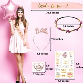 Bachelor Party Women, 29 Pieces Stag Party Decoration Accessories Women with 12 Pieces Flower Wreath, 14 Pieces Tattoos with 12 Team Bride + 1 Bride, Bride to Be Sash, Tiara, Veil for Bridal Evening