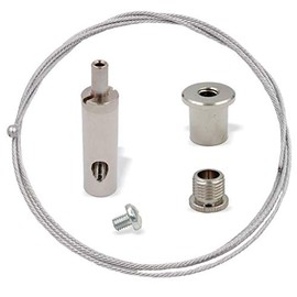 Licht-Zubehoer.de by MLZ Universal suspension set for power rails, ceiling fasteners, cap, wire rope holder, screw, wire rope diameter 1.5 mm, length 6000 mm, silver