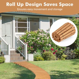 Giantex Garden Pathway Roll Up - 7ft Curved Wood Walkway 17 inch Width, No Assembly Required, Outdoor Decorative Boardwalk Sidewalk Flooring Pavers for Lawns Backyard Patio Wedding