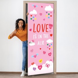Fanfanwin Valentine's Day Door Cover Classroom Decorations Christian Pink Valentines Door Banner Heart Love Religious Jesus Hanging Backdrop for Church Sunday School Party Decor(Jesus Loves Me)