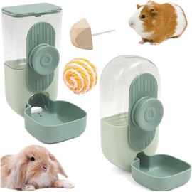 2 x 800 ml Automatic Pet Feeder Water Feeder for Small Animal Cages Rabbit Hutch Cat Puppy Guinea Pig Chinchilla Bird 1 Molar Stone + 1 Sisal Ball Green