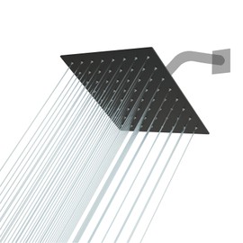 Lordear Black Shower Head 6 Inch Rainfall Black Shower Head Square Solid Ultra Thin 304 Stainless Steel Fixed Rain Shower Head with Self Cleaning Nozzles