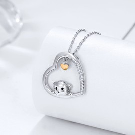 praymos Dog Necklace 925 Sterling Silver Love Heart Pendant Cute Puppy Animal Jewelry Memorial Gifts for Women Girls 18'' + 2'' Adjustable Chain