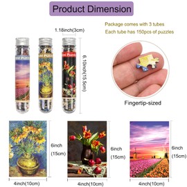 LUUFAN 3 Pack Mini Jigsaw Puzzles for Adults 150 Pieces Challenging Small Jigsaw Puzzle 6 x 4 Inches Entertainment Toys for Home Decor (Tulip, Fritillaries in a Copper Vase, Flower Field)