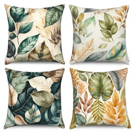 Uiiooazy Cushion Cover, Blue Leaves, Cushion Covers, Colourful Plant Motif, Decorative Square Cushion Cover, Velvet Decorative Cushion Cover for Sofa, Couch, Bedroom, Living Room, Car, Cafe, Home, Set