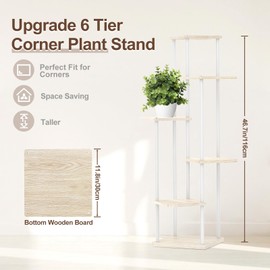 Oppro 6 Tier Plant Stand Indoor Outdoor , Metal Wood Tiered Corner Plant Stands Pot Holder, Wood Flower Shelf Orchid Display Rack for Living Room Bedroom Balcony Garden Patio, White
