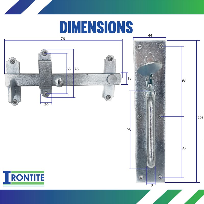 IRONTITE® Suffolk Latch BZP, Garden Gate Latch for Wooden Gates,