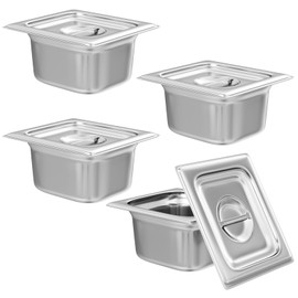 Aplancee 4-Pack Hotel Pans with Lids 1/6 Size x 4 Inch Deep, Commercial Stainless Steel Food Pan Dishwasher Safe for Buffet, Steam Table, Restaurant & Cooking