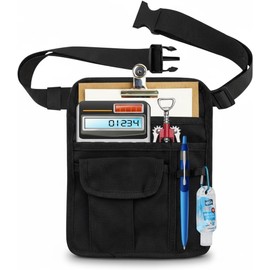 Professional Cleaning Apron with 5 Pockets and Adjustable Waist Belt, Bartender, Chef, Waiter - Women & Men, Restaurants, Cafes, Bars, Black