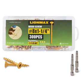 LIONMAX Deck Screws 1-1/4 Inch, Wood Screws #8 x 1-1/4", 300 PCS, Rust Resistant, Exterior Epoxy Coated, Outdoor Decking Screws, Torx/Star Drive Head Screw, T25 Star Bit Included, Tan