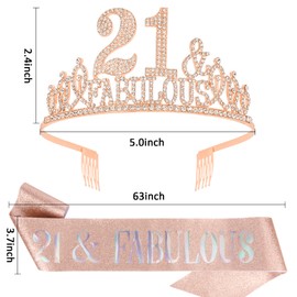 Hapdoo Rose Gold 21th Birthday Decorations for Girls, 21st Birthday Girl Decorations Set - 21st Birthday Sash and Crown for Gifts, Happy 21st Birthday Decorations Birthday Tiara for Girls