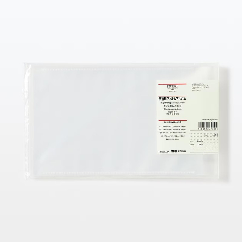 MUJI NCE39A3A Polypropylene High Transparency Film Album, 2L/2LW, 40 Sheets