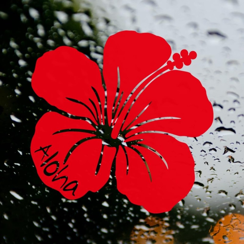 nc-smile Hawaiian Sticker Hibiscus Aloha (A, Red)