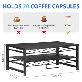 ECOLOVI K Cup Holder Organizer for 70 Pods, 2-Tier Coffee Pod Holder for Keurig K-Cup with 2 Sliding Storage Drawers, Coffee Station Bar Organizer for Kitchen Countertop, Home & Office, Frosted Black