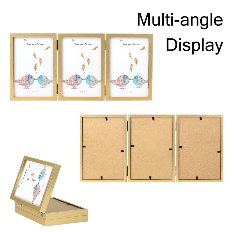 Triple 5x7 Photo Frame Hinged Folding Wood Picture Frame with
