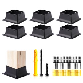 Vigtayue 4x4 Post Base, 6 Pcs, Black Powder Coated Steel, Floor & Wall Mount, Fits 3.6"x3.6" Wooden Posts, Deck, Porch, Railing Support