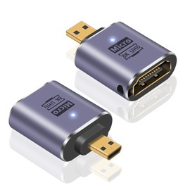 Duttek 8K Micro HDMI Adapter, HDMI 2.1 Micro HDMI Adapter, HDMI Female to Micro HDMI (Male) Extension Adapter with LED Light and Hole Design for 8K@60Hz, 4K@144Hz, 2K@240Hz HDR, 2-Pack