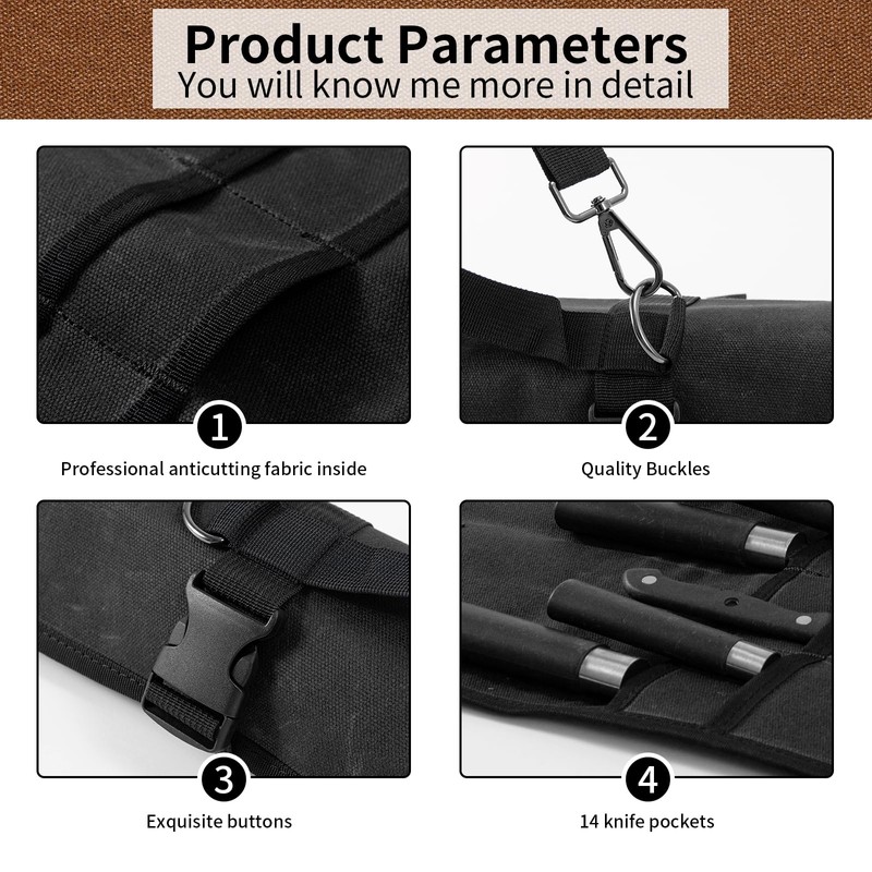 Chef Knife Roll Bag,Waxed Canvas chef bag with 18 Slots