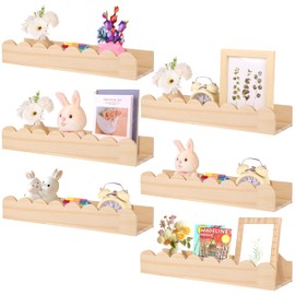 6 Pack Wooden Scalloped Floating Shelves for Rooms Wall Shelves 15 Inches, Book Shelf for Kids Rooms Nursery Decor Wall Bookshelf Magazine Rack Picture Ledge for Bedroom Toddler Baby Room (6 Pack)