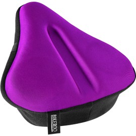 Bikeroo Comfort Bike Seat Cushion - Purple Wide Padded Gel Cover for Exercise, Mountain & Road Bikes, Universal Fit for Peloton & Stationary Bikes