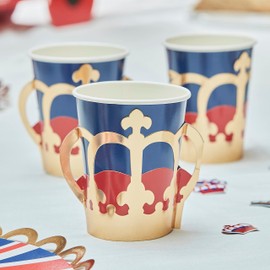 Ginger Ray Union Jack Coronation Party Paper Cups-8 Pack