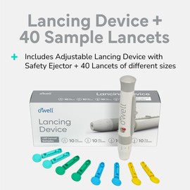 OWELL Lancing Device Kit, Adjustable Diabetic Lancet Device for Blood Sugar Testing, Includes 40 Lancets of 4 Different Gauges for Diabetes Testing