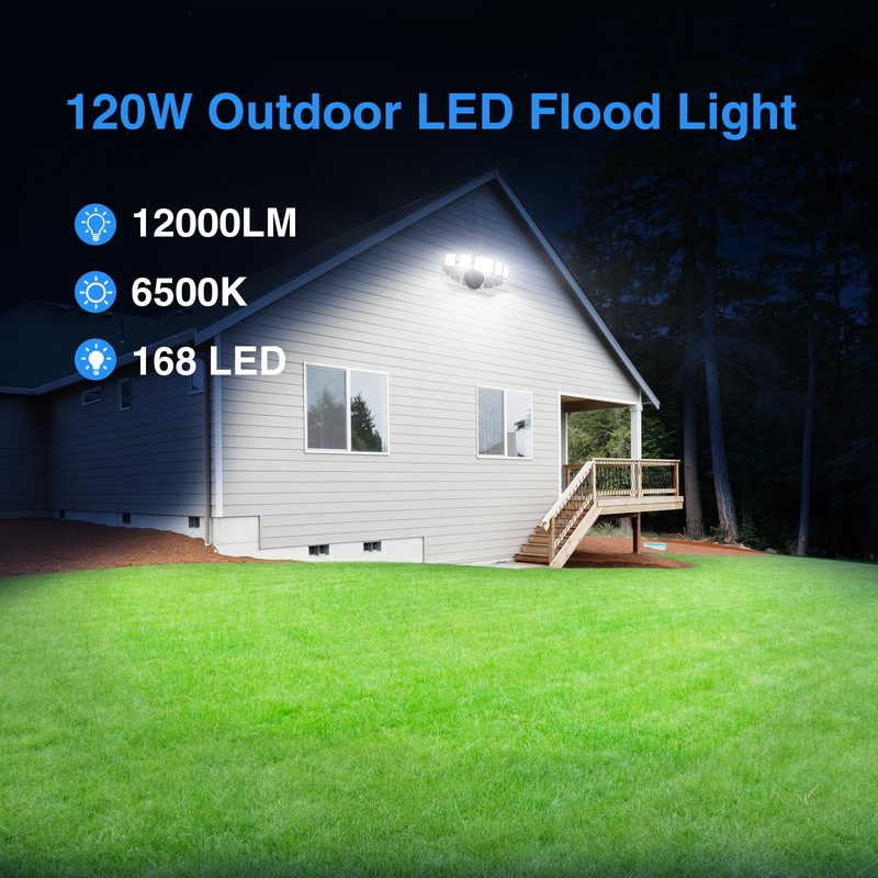 SZPOWER 120W Outdoor LED Flood Light, 5 Heads Exterior Security