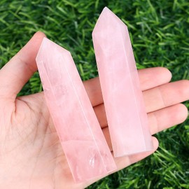 XIANNVXI 4 Inch Large Rose Quartz Crystals Tower Gemstone Bar Crystal Stones Towers Hexagonal Point Rods Natural Meditation Energy Stone 9-10 cm 1 Piece