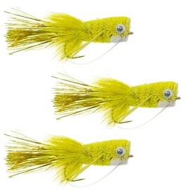 The Fly Fishing Place Yellow Deer Hair Bass Bugs - Fly Fishing Popper Flies - Set of 3 Flies Hook Size 8