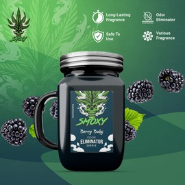 Smoxy Smoke Odor Eliminator Candle - Scented Candle for Home - Indoor Space Deodorizer & Air Freshener with Fragrance Pet Smell - Natural Palm Wax - Glass Mason Jar, 13oz. (Berry Baby)